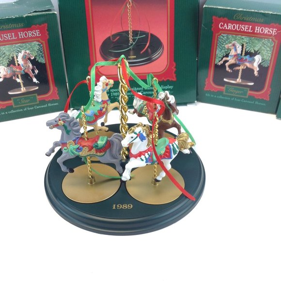 1989 Hallmark Christmas Ornament Carousel Horse Series Display Stand & 4 Horses - Picture 2 of 16